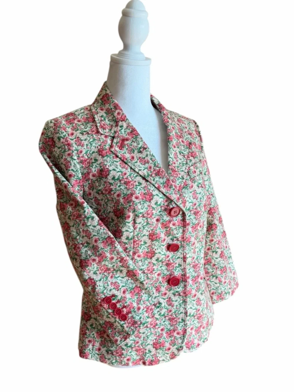 Talbots Petite Pink & Green Floral Notch-Lapel Blazer